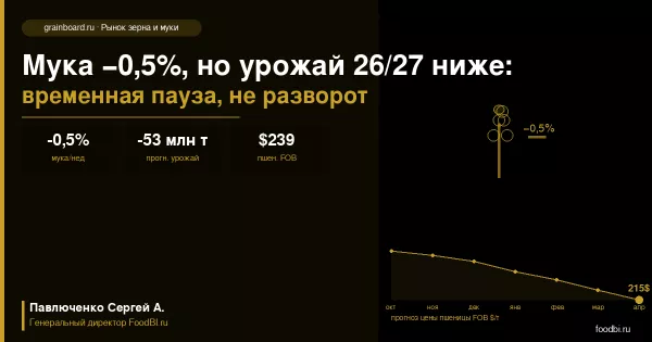 Мука −0,5% за неделю, но прогноз урожая зерна 2026/27 снижен: временная пауза или разворот